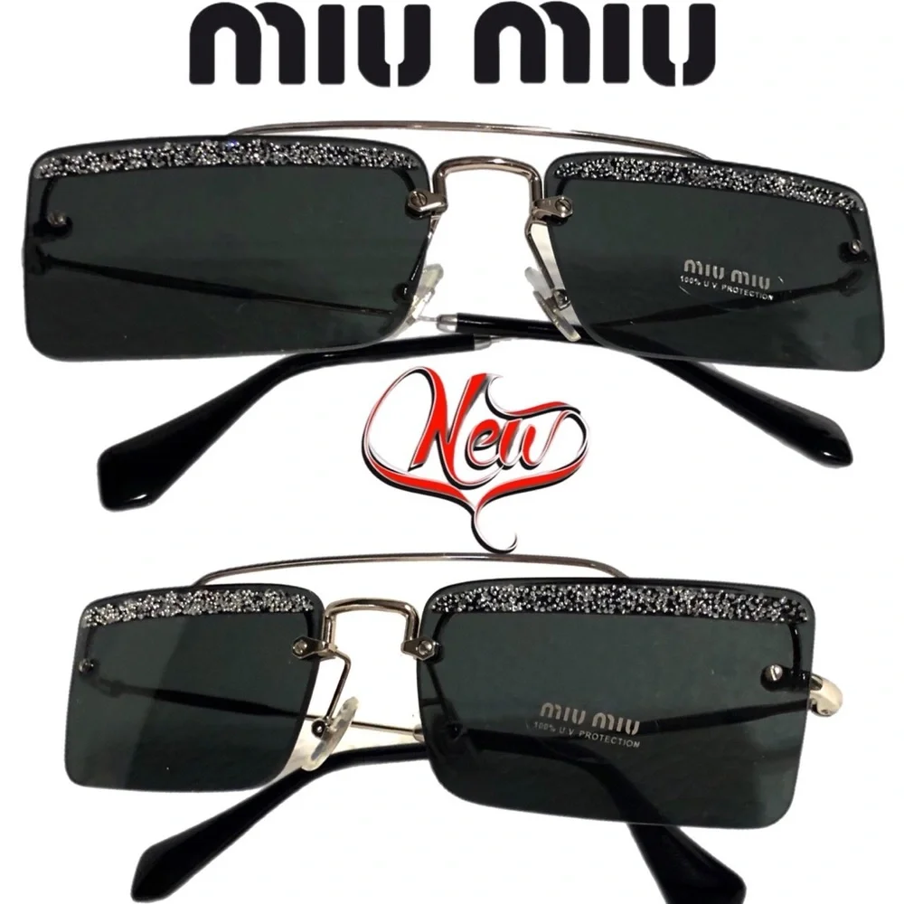 🆕 MIU MIU SOCIETY Black & sparkles Square rimless Sunglasses (810)